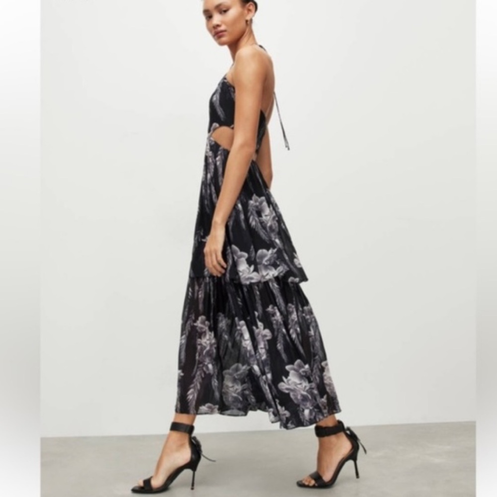 All Saints Tatum Mia Black and White Halter Cut Out Sundress